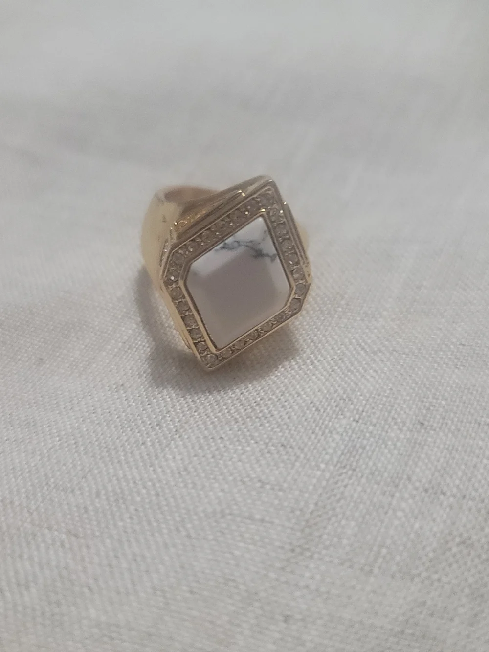 Gold-Tone Howlite Square Statement Ring - White